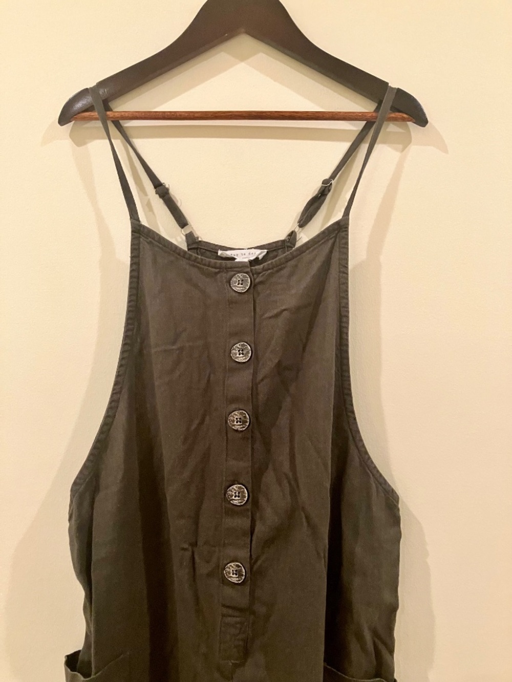 Day to Day Blu Pepper Olive Green Linen Overalls Jumpsuit